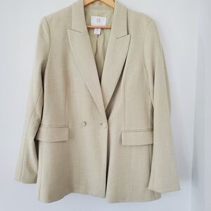 HOUSE OF HARLOW 1960 Double Breasted Pale Green Cream Blazer Sz L Pockets Office